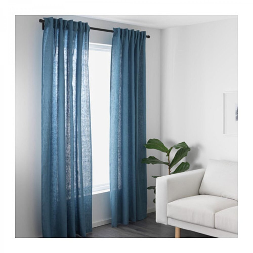 Ikea Aina blue linen curtains.